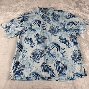 Tommy Bahama 100% Silk Shirts Men Large Blue Resortwear Island lifestyle Coastal